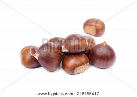 Fresh fruit chestnuts isolated on white background