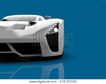 White racing concept car. Image of a car on a blue glossy background. 3d rendering