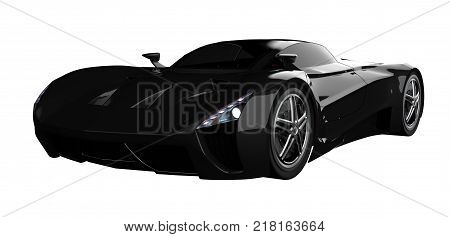 Black racing concept car. Image of a car on a white isolated background. 3d rendering