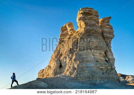 hiking rock formation at Castle Rocks in western Kansas