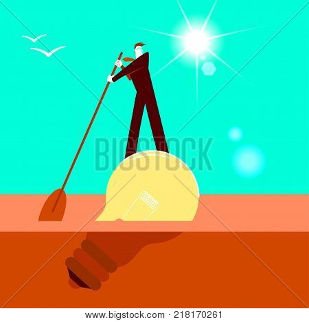 He swam across the sea to his idea. Vector illustration