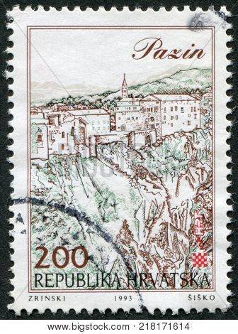 CROATIA - CIRCA 1993: Postage stamps printed in Croatia shows views of the city of Pazin circa 1993