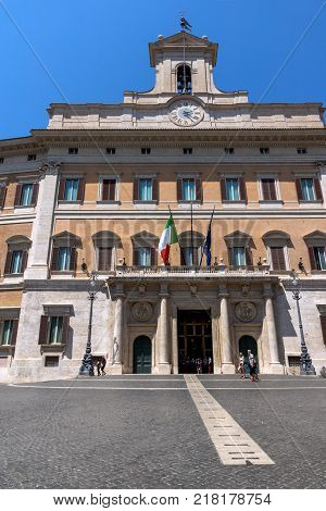 ROME, ITALY - JUNE 23, 2017: Amazing view of Palazzo Montecitorio in city of Rome, Italy
