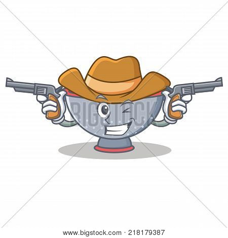 Cowboy colander utensil character cartoon vector illustration