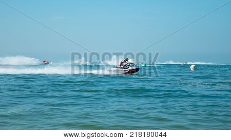 On Dec 10 2017. Jet ski world cup 2017 at Jomtien Beach in Chonburi Thailand. Jet ski in match.