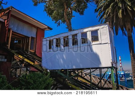 Artilleria funicular, one of the 16 funiculars operating in in Valparaiso, Chile. Valparaiso was declared a World Heritage Site by UNESCO in 2003