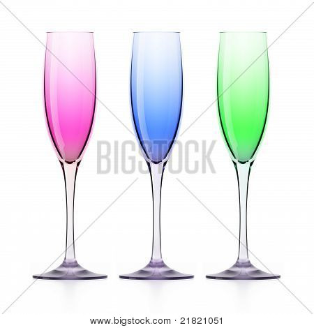 Trois verres à vin Colorfull sur blanc