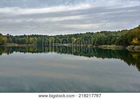 Colorful lake in the former open-cast mine in Leknica