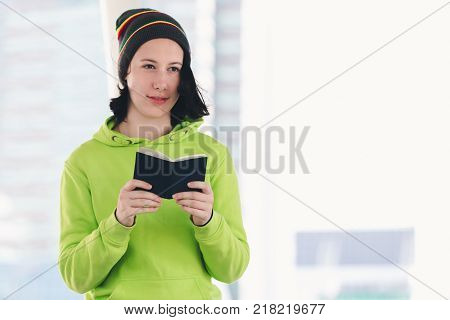 Portrait beautiful young girl russian enjoying smell traval in winter bangkok city thailand