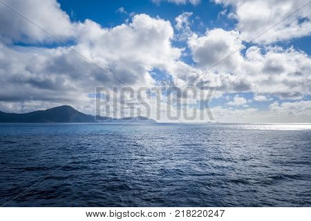 Marlborough Sounds coast view from a ferry New Zealand