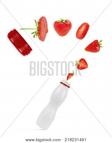 Bowl of strawberry yogurt isolated on white background