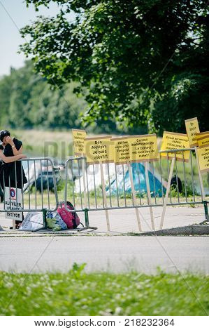 STRASBOURG FRANCE - JUN 3 2015: People protesting at European Court of Human Rights ECHR during grand chamber hearing conc rejection made by Turkish Alevis that state cover the expenses of cemevis