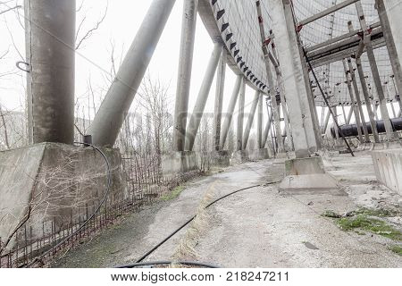 Chernobyl, Ukraine. Inside view from unfinished cooling tower of Chernobyl nuclear power plant block 5