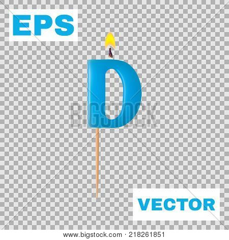 Realistic candle letter D isolated on transparent background. 3d. Stock - Vector illustration