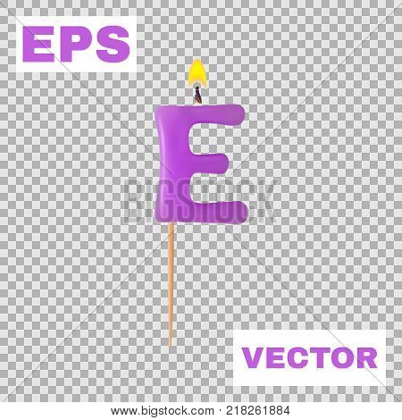 Realistic candle letter E isolated on transparent background. 3d. Stock - Vector illustration