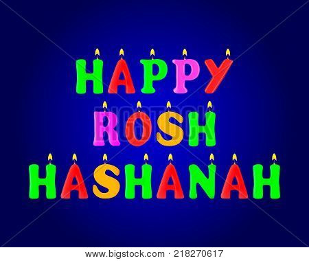 Happy Rosh Hashanah banner. Letters in the form of candles. 3d. Stock - Vector illustration