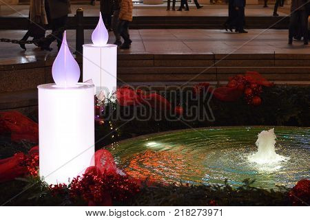 Advent in Zagreb, Croatia: Burning Advent candles at Mandusevac fountain