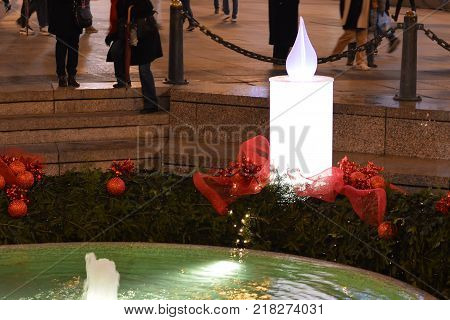 Advent in Zagreb, Croatia: Burning Advent candle at Mandusevac fountain