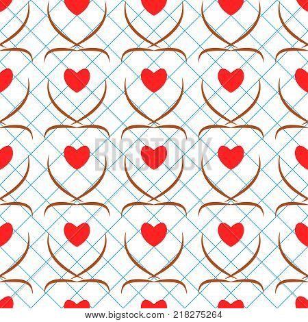 Heart on blue sguare seamless pattern. Fashion graphic design. Modern stylish texture. Colorful template for prints textiles wrapping wallpaper card banner business. Vector illustration