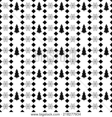 Snowflake and christmas tree seamless pattern. Fashion graphic background design. Modern stylish abstract texture. Monochrome template for prints textiles wrapping wallpaper. Vector illustration