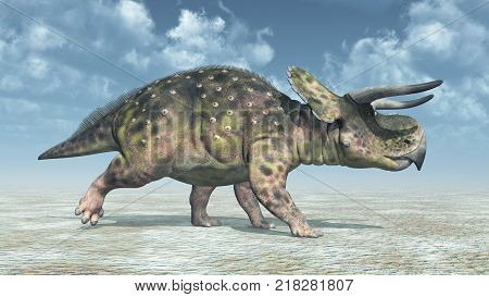 Computer generated 3D illustration with the dinosaur Nasutoceratops in a landscape