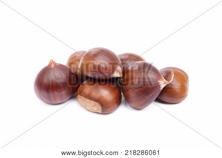 Fresh fruit chestnuts isolated on white background
