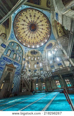 ISTANBUL TURKEY: Interior of Sokollu Mehmet Pasha Mosque is an Ottoman mosque located in Kadirga by architect Sinan on October 2 2017
