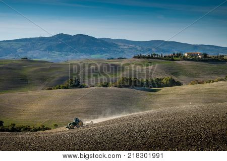 Volterra, Pisa, Italy - November 1, 2017: Hikers Depart From Saline For The Volterra Hills