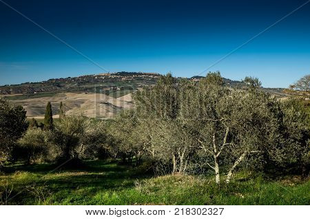 Volterra, Pisa, Italy - November 1, 2017: Hikers Depart From Saline For The Volterra Hills