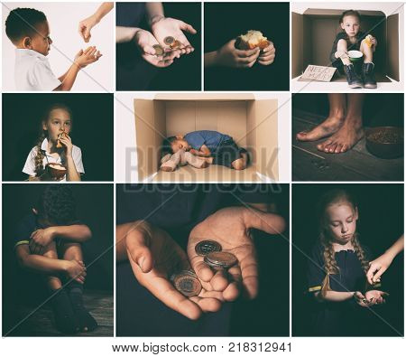 Collage with poor little children in desperate need of help