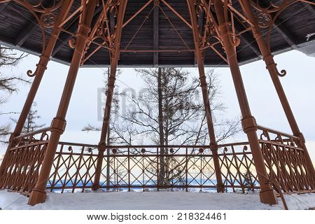 Vintage viewpoint in the popular ski and hiking Hrebienok resort (altitude 1285 m.) located in the High Tatras mountains National park. Slovakia.