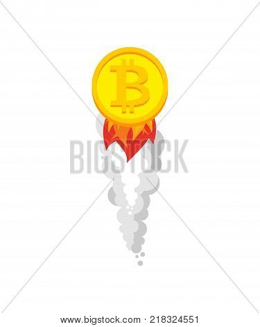 Bitcoin rocket. Growth of price of crypto currency. Witcher illustration