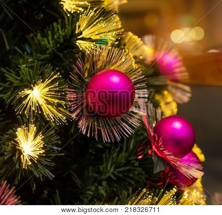 Details of a fiber-optic decorated Christmas Tree with dectoration