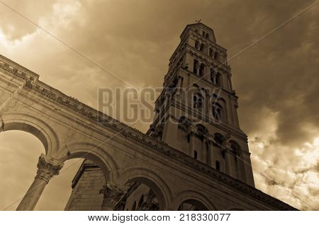 Roman architecture in city center of town Split view at cathedral Saint Domnius