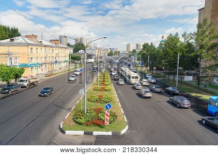 Krasnoyarsk Russia- August 11 2017: View on street Partisan Zheleznyak in Sibirian city Krasnoyarsk
