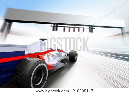 3D illustration of formula one car driving at high speed lap - motion blur