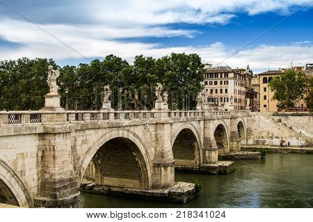 Ponte Sant'Angelo by daylight, in Rome, Italy