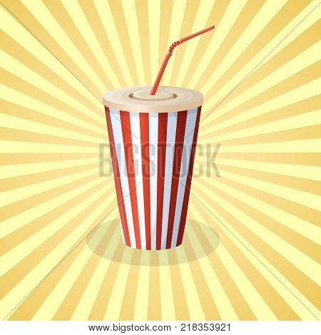 Soda cup- cute cartoon colored picture. Graphic design elements for menu, packaging, advertising, poster, brochure. Vector illustration of fast food for bistro, snackbar, cafe or restaurant