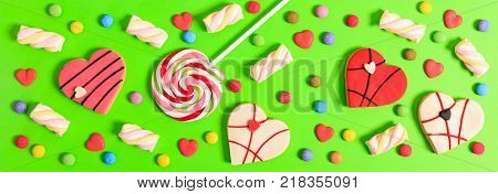 Colorful Party Accessories On Wooden Background, Top Niew, Copy Space