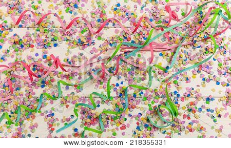 Colorful Party Accessories On Wooden Background, Top Niew, Copy Space