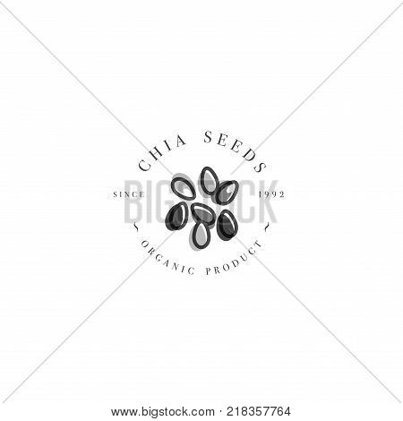 Vector design element and icon in linear style - chia seeds - healthy eco food. Organic ingredient. Detox and weightloss supplements. Logo sign