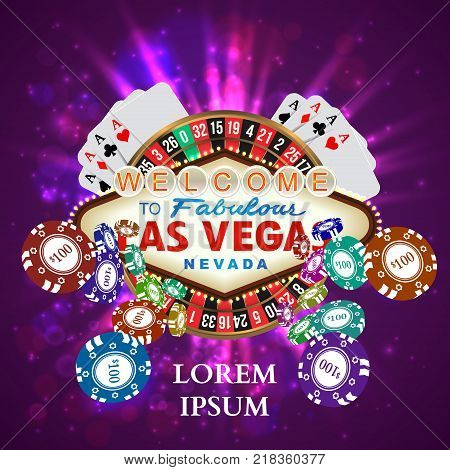 Casino Roulette Playing Cards witn Falling Chips. Vector illustration