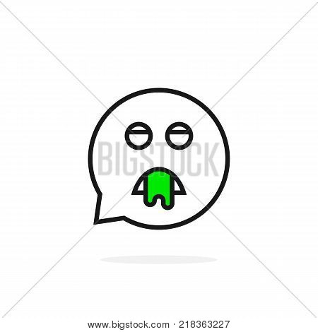 thin line puke emoji speech bubble logo. disease intoxication or abstract social network conversation concept. simple unusual trend graphic symbol design and avatar logotype template on white