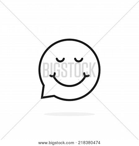 thin line enjoy emoji speech bubble logo. simple stroke flat style trend modern logotype graphic design on white background. concept of pleased smile like user avatar character for social network