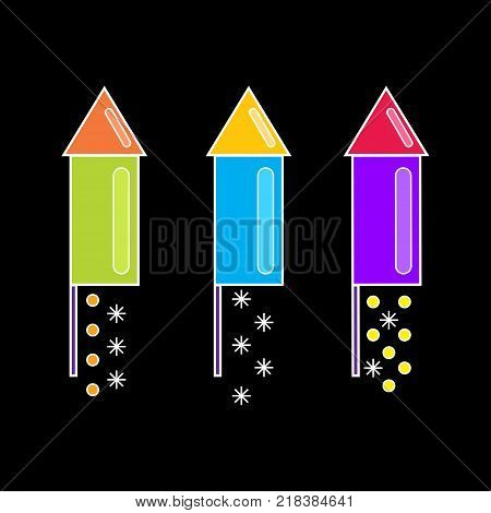 Three festive salutes. Colored geometric vector illustration.