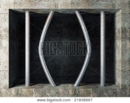 3D-Bild Gefängnis Windows mit gebrochenen Bar