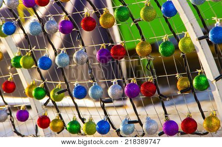 Tunnel of New Year's toys background texture