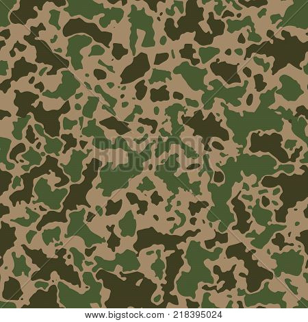 Seamless camouflage pattern with mosaic of abstract stains. Military and army camo background in green or khaki shade.