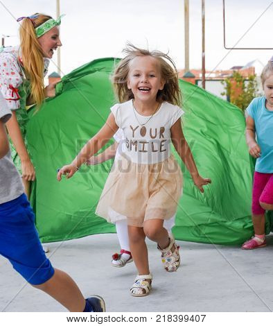 Village Poltavskaja, Russia - September 8, 2017: Leisure Of Preschool Children. Animators At A Child