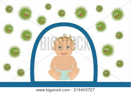 The baby is protected from bacteria. Vector illustration isolated on white background in flat style